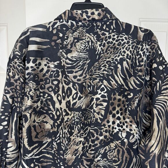 Vintage 80s Silk Tiger Leopard Animal Print All Over Bomber Jacket Medium - Picture 8 of 9